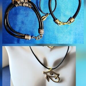 Black and Gold Leather Bracelets/ Necklace